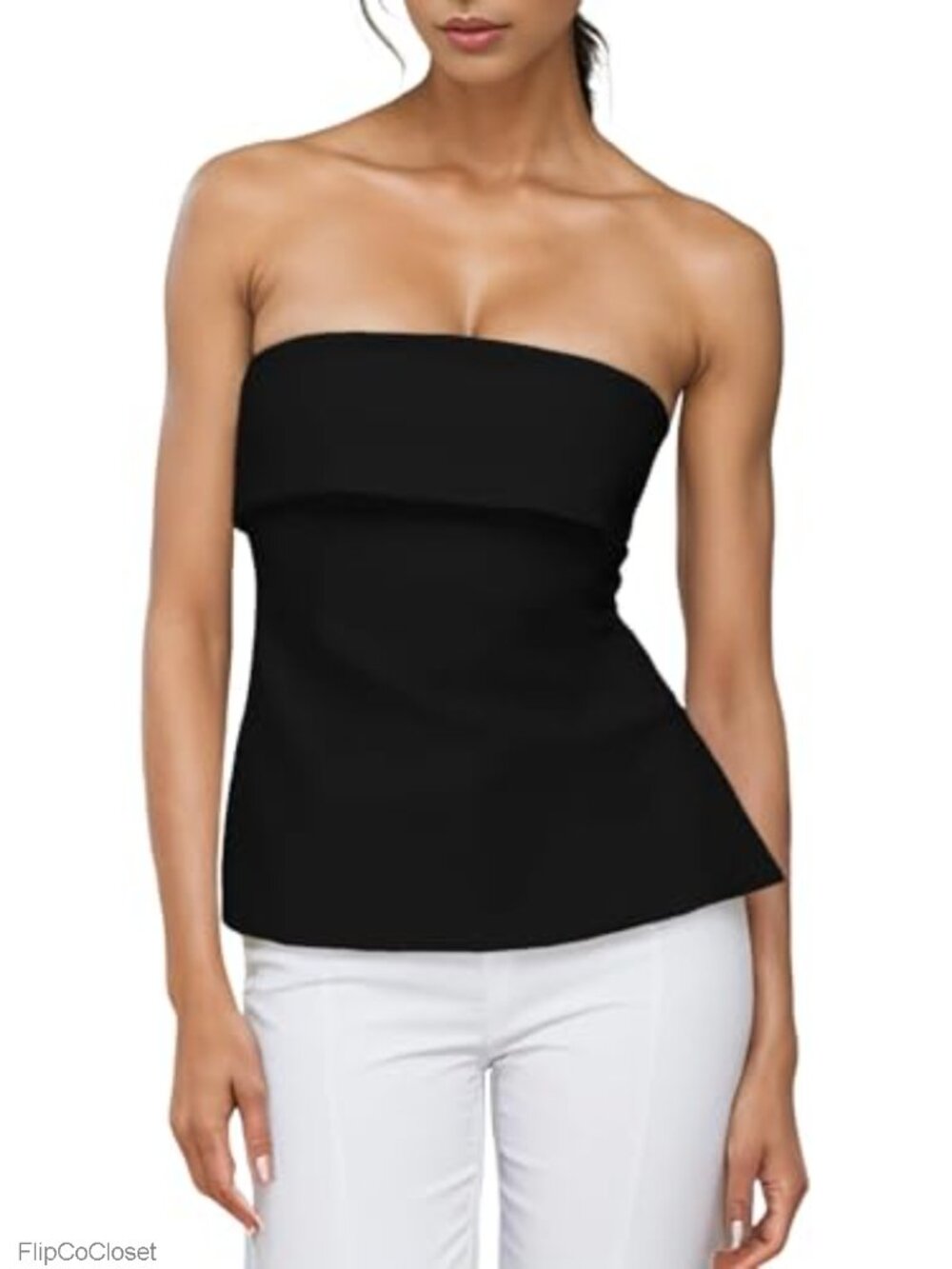 Strapless Tube Top Women Going Out Bandeau Fold Over Side Split Backless Y2k